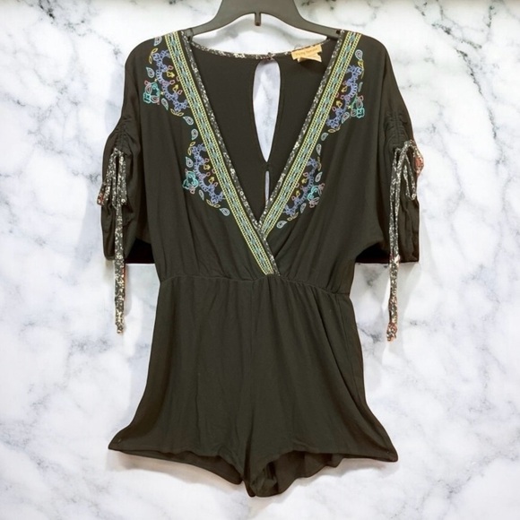Flying Tomato Black Embroidered Romper - Picture 1 of 10